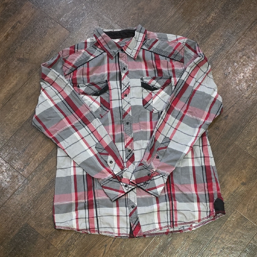 BKE Red and Gray Casual Button Down Shirt